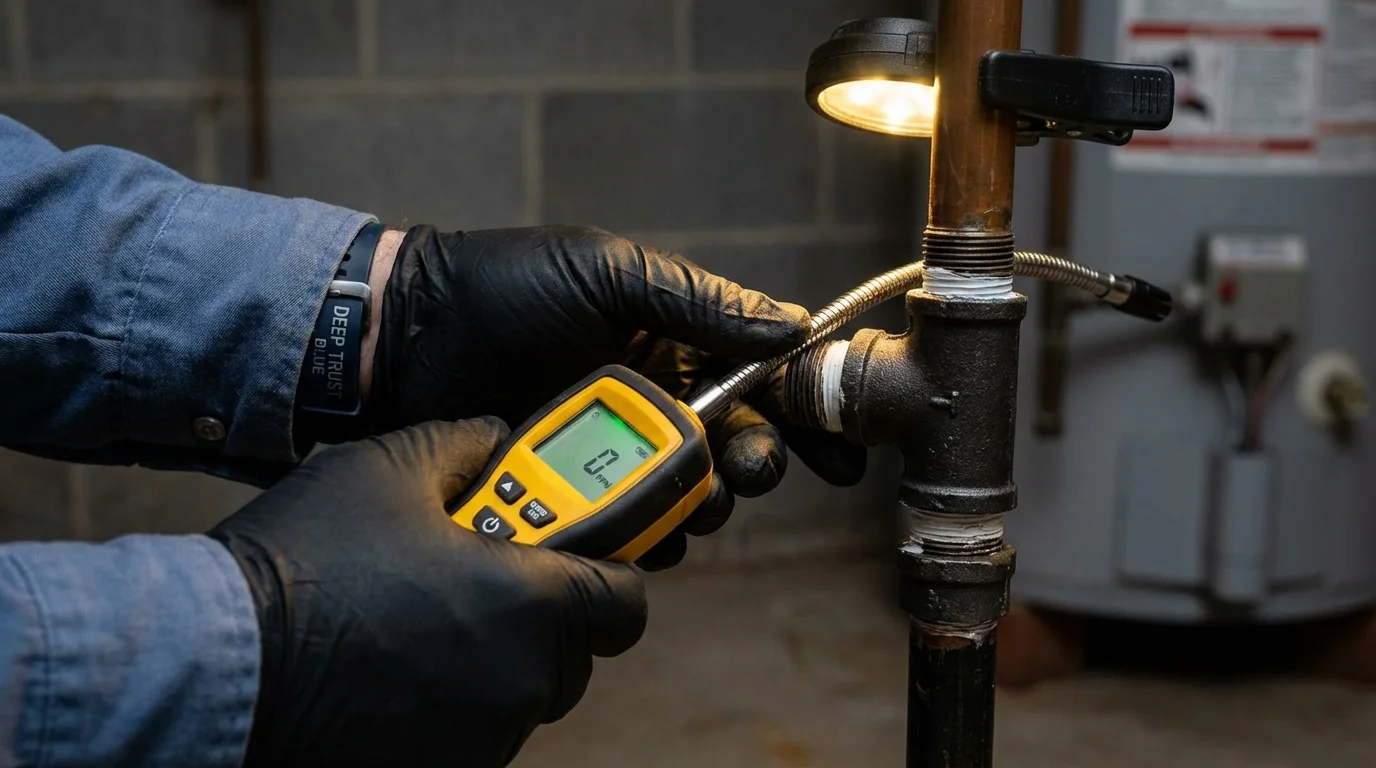 Gas leak detection with electronic sniffer by Johns Plumbing LLC in Center