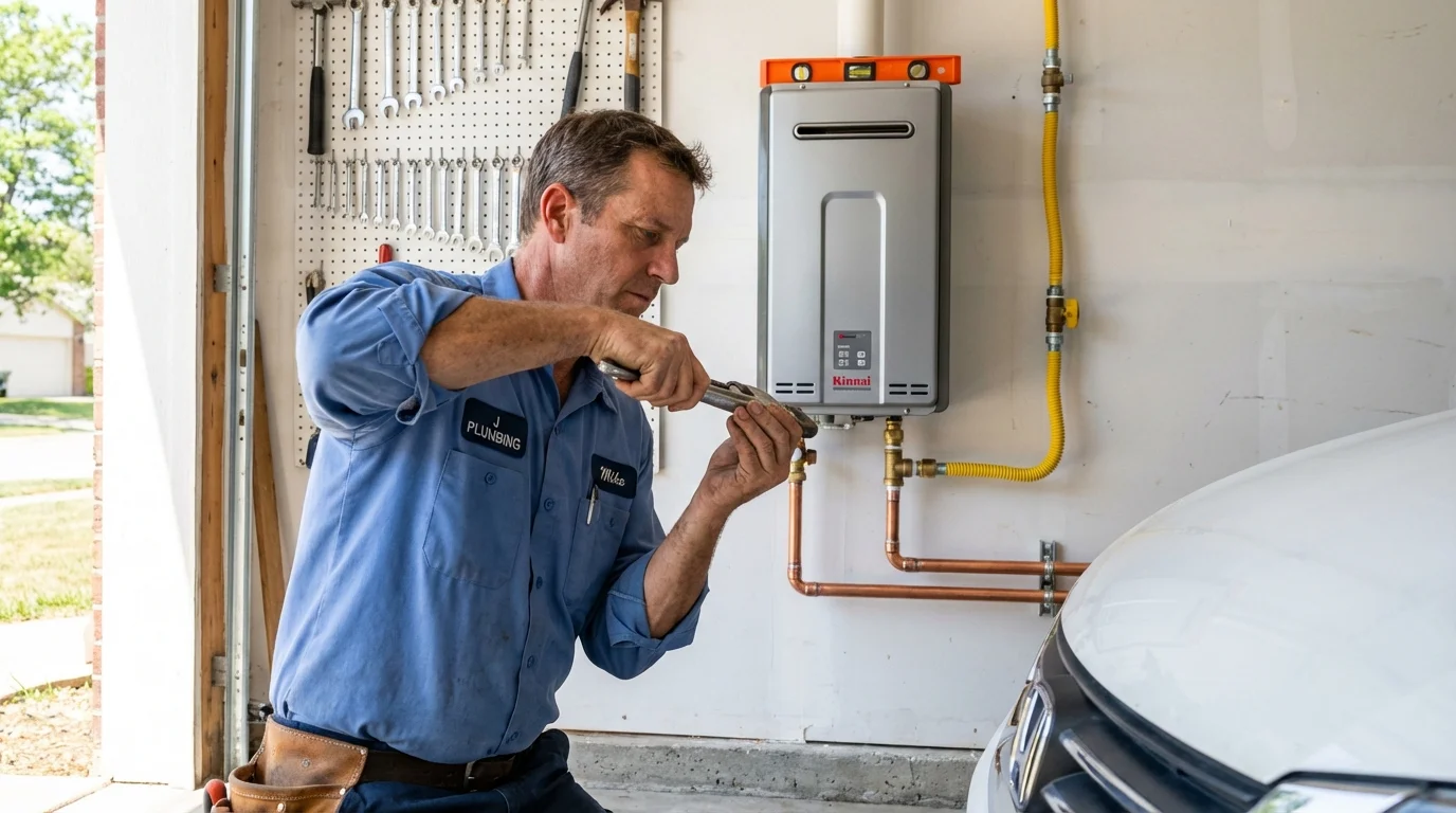 Tankless water heater installation by a Johns Plumbing LLC plumber in Center